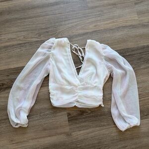 Forever 21 Sheer White Blouse with Puff Sleeves